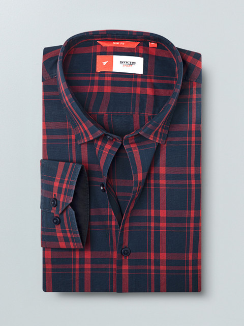 

INVICTUS Men Navy Blue & Red Slim Fit Checked Smart Casual Shirt