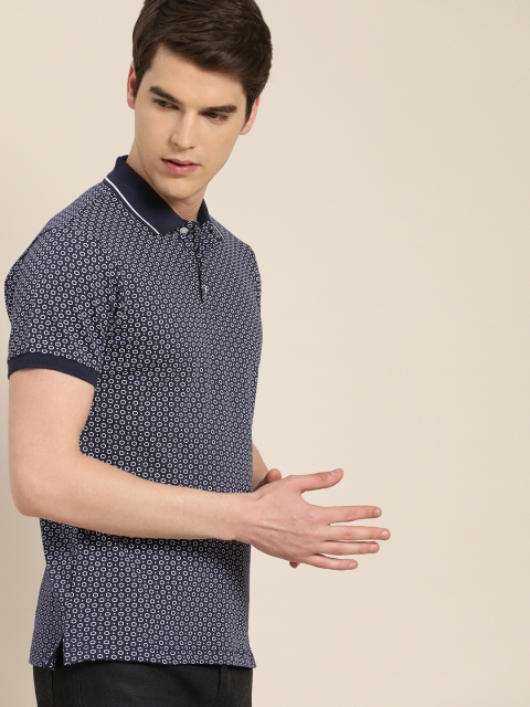 

INVICTUS Men Navy Blue & White Printed Slim Fit Polo Collar T-shirt