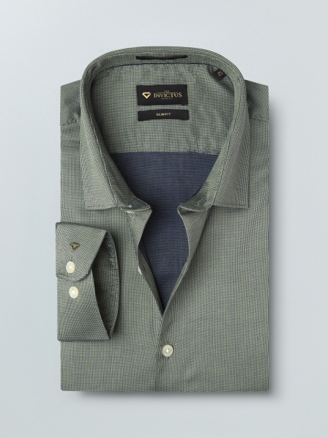 

INVICTUS Men Green & Navy Blue Slim Fit Self-Design Semiformal Supima Cotton Shirt
