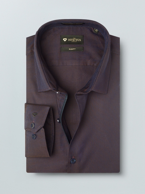 

INVICTUS Men Navy Blue & Brown Slim Fit Self Design Formal Supima Cotton Shirt