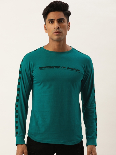 

Difference of Opinion Men Green Solid Round Neck T-shirt With Printed Detail