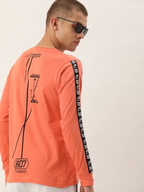 

Difference of Opinion Men Coral Orange Printed Round Neck Pure Cotton T-shirt