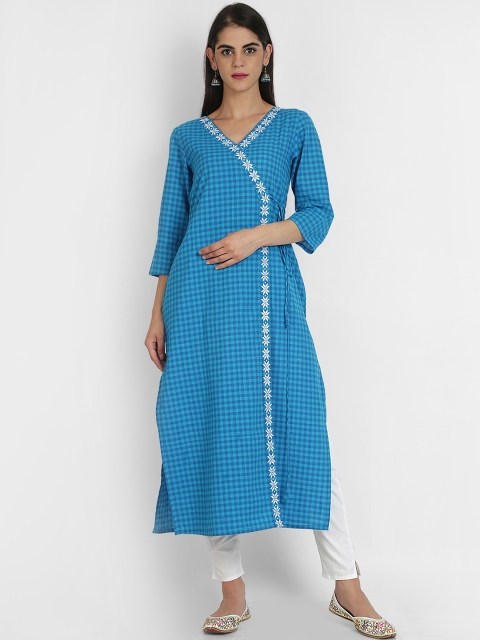 

Heart of Gold Women Blue Checked Straight Kurta