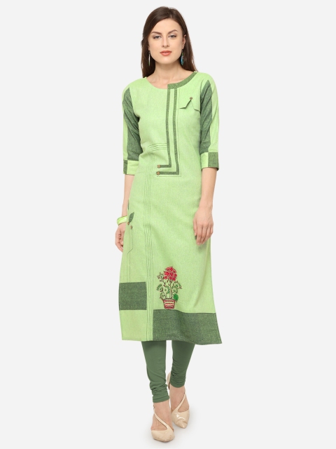 

Kvsfab Women Green Solid Straight Kurta