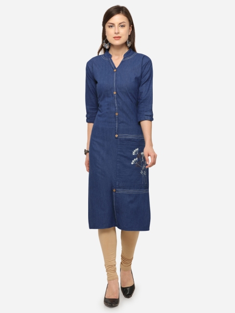 

Kvsfab Women Blue Embroidered Straight Kurta