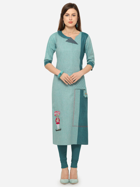 

Kvsfab Women Green Solid Straight Kurta