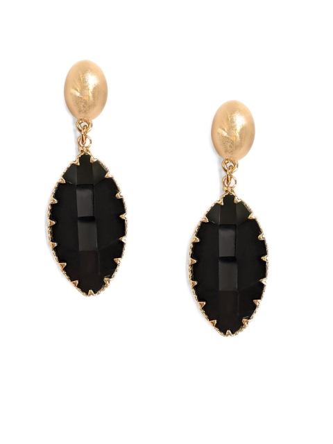 

Foxy Sperks Women Gold-Toned & Black Teardrop Shaped Drop Earrings