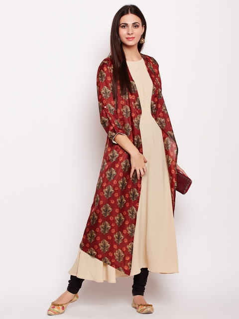 

Be Indi Women Maroon & Beige Printed Layered A-Line Kurta