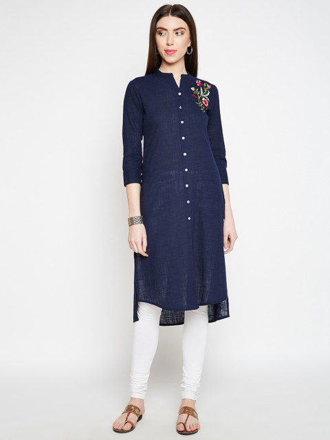 

Be Indi Women Navy Blue Embroidered Straight Kurta