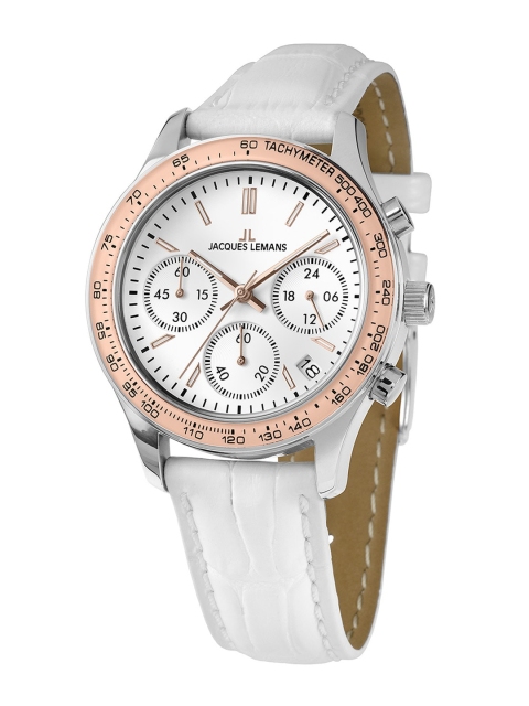 

Jacques Lemans Women White Leather Analogue Watch 1-1587ZD