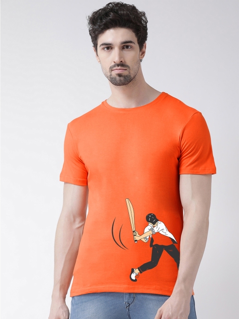 

Friskers Men Orange Printed Round Neck T-shirt