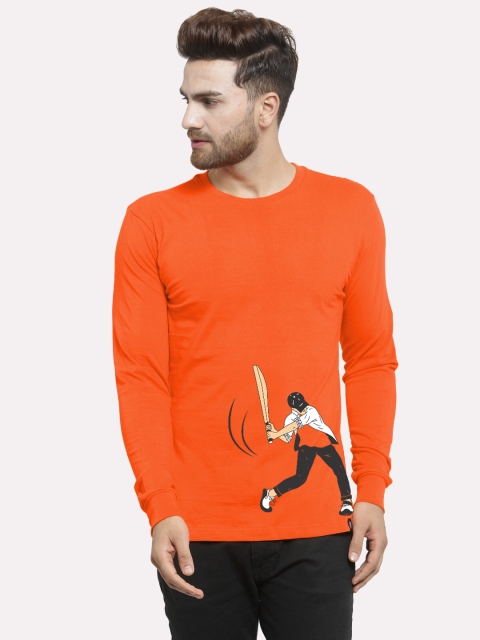 

Friskers Men Orange Printed Round Neck T-shirt