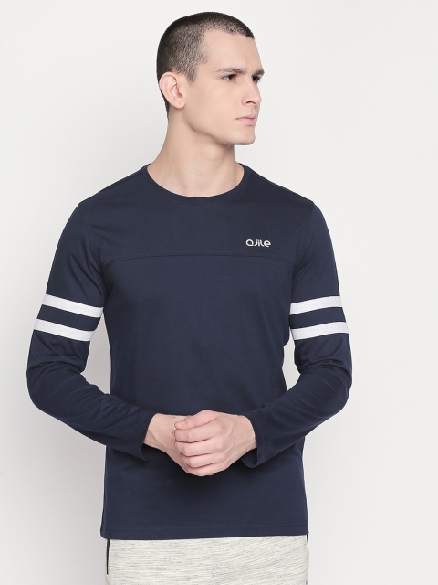 

Ajile by Pantaloons Men Navy Blue Solid Round Neck Pure Cotton T-shirt