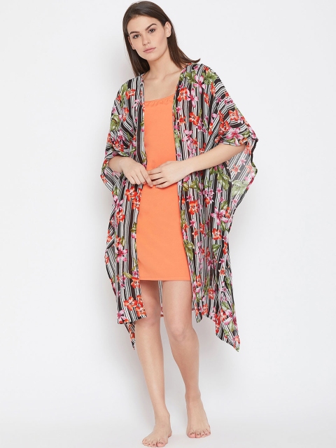 

The Kaftan Company Black & Orange Printed Nightdress