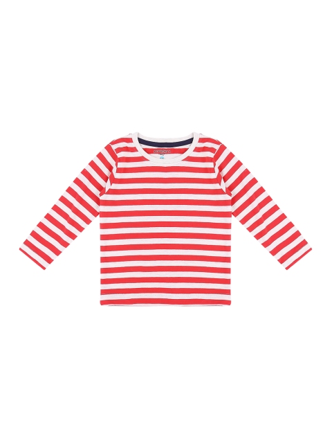 

Pantaloons Baby Boys Red Off-White Striped Round Neck Pure Cotton T-shirt