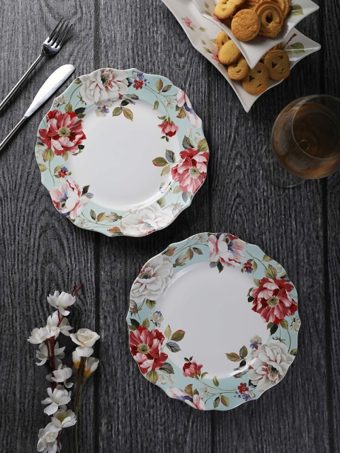 

Devnow Set of 2 White & Red Printed Matte Finish Porcelain Dinner Plates