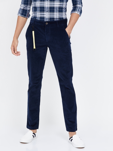 

UCLA Men Navy Blue Slim Fit Solid Corduroy Regular Trousers