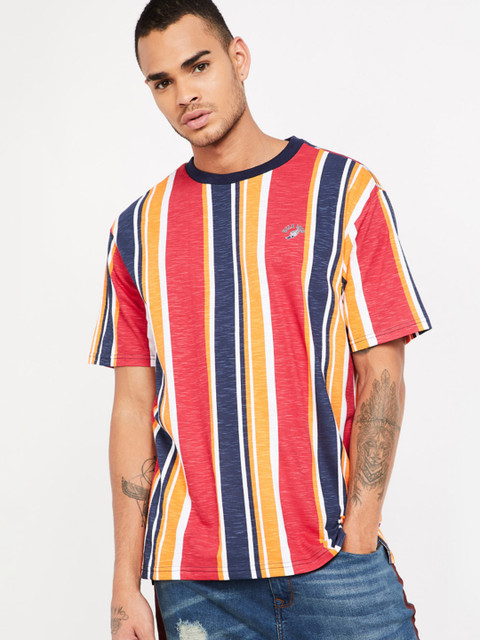 

UCLA Men Orange Striped Round Neck T-shirt