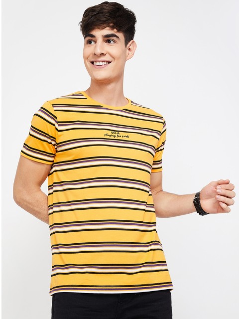 

UCLA Men Yellow Striped Round Neck T-shirt