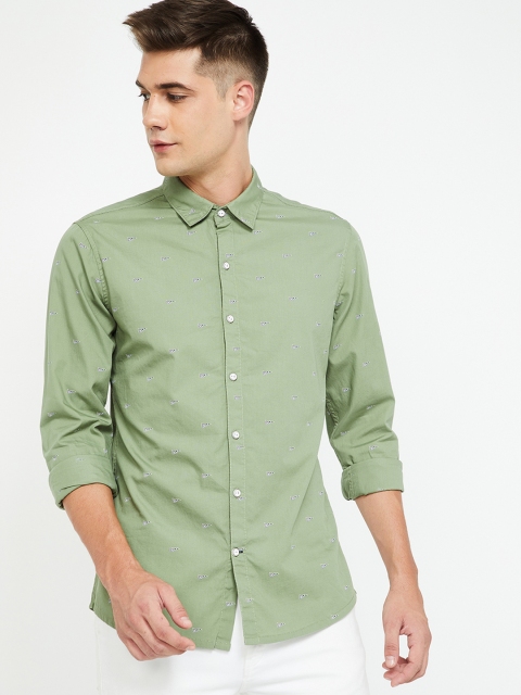 

UCLA Men Olive Green Slim Fit Solid Casual Shirt