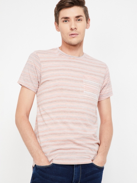 

UCLA Men Pink Striped Round Neck T-shirt