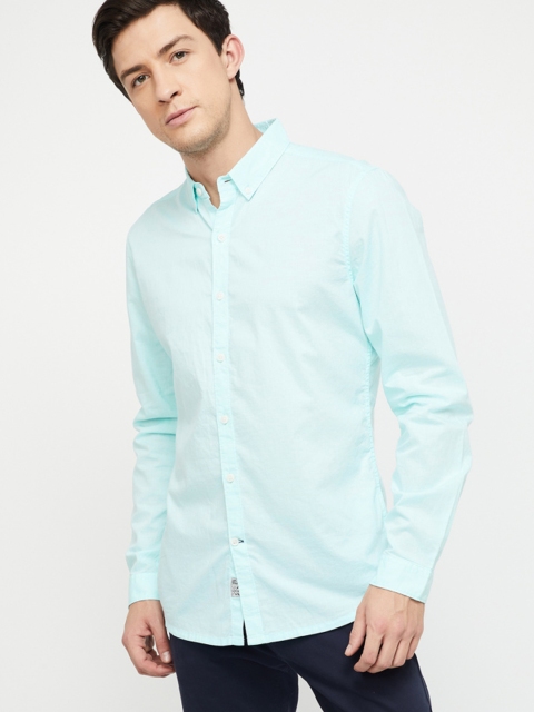 

UCLA Men Turquoise Blue Slim Fit Solid Casual Shirt