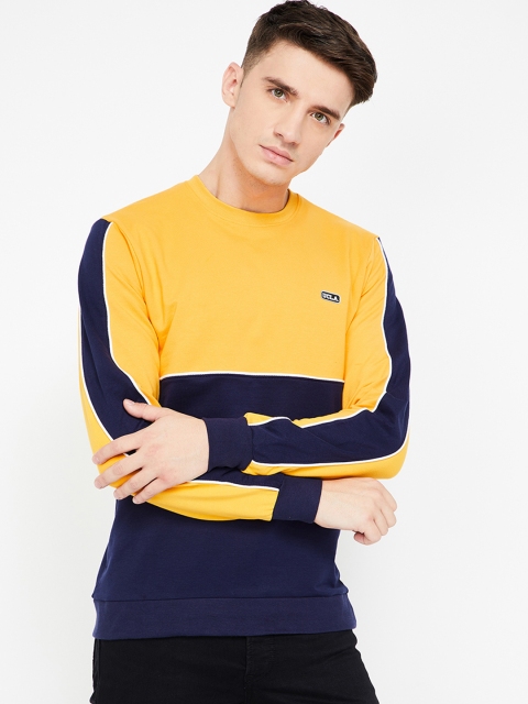 

UCLA Men Yellow & Navy Blue Colourblocked Round Neck T-shirt