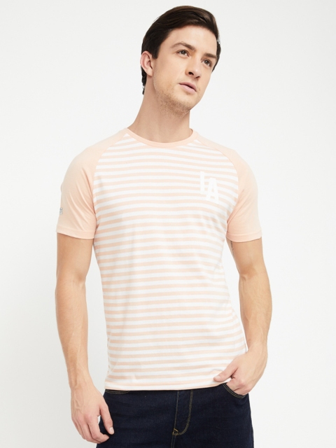 

UCLA Men Pink Striped Round Neck T-shirt