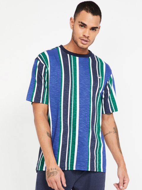 

UCLA Men Blue & Green Striped Round Neck T-shirt