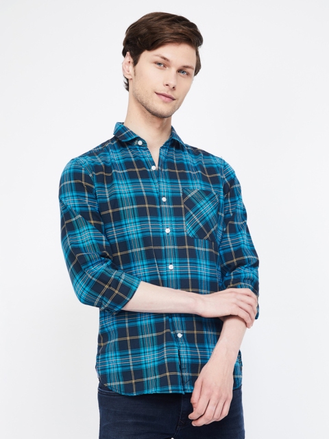 

UCLA Men Blue Slim Fit Checked Casual Shirt