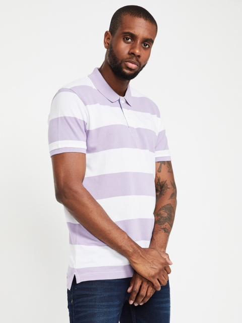 

UCLA Men Purple Striped Polo Collar T-shirt