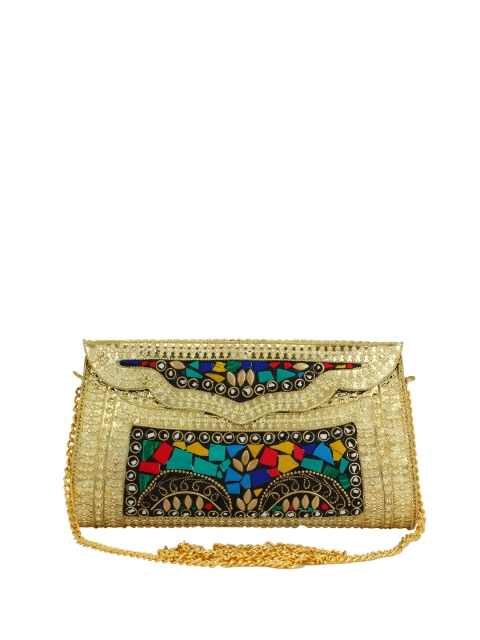

Anekaant Gold-Toned & Black Embellished Mosaic Design Box Clutch