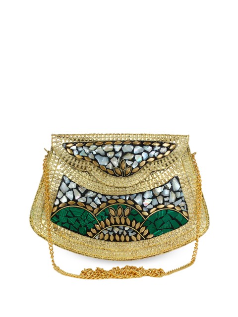 

Anekaant Gold-Toned & Green Embellished Clutch