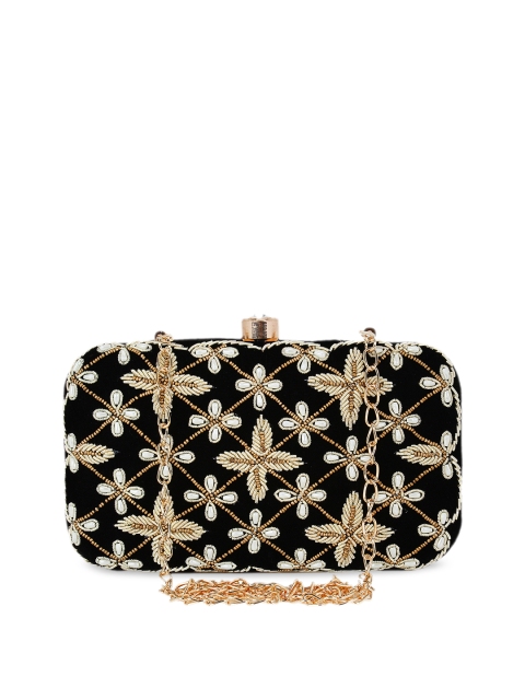

Anekaant Black & Gold-Toned Embroidered Embellished Clutch
