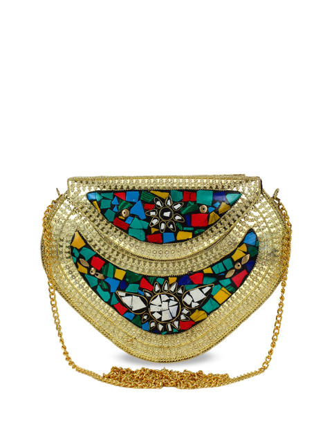 

Anekaant Gold-Toned & Blue Embellished Clutch