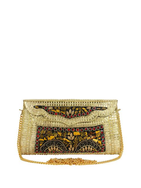 

Anekaant Gold-Toned & Black Embellished Mosaic Design Box Clutch