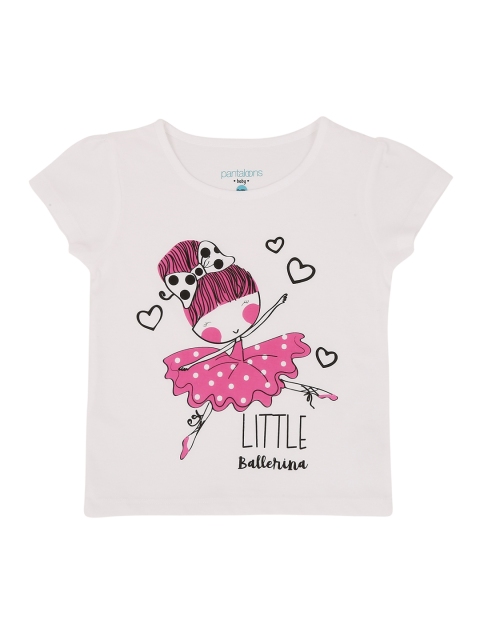 

Pantaloons Baby Girls White Printed Round Neck Pure Cotton T-shirt