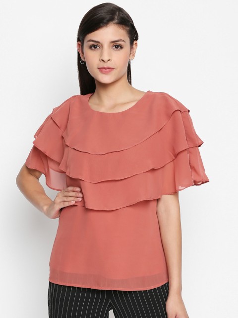 

Annabelle by Pantaloons Women Peach-Coloured Solid Cape Top