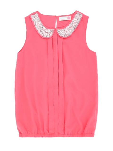 

Pantaloons Junior Girls Coral Embellished Blouson Pure Cotton Top