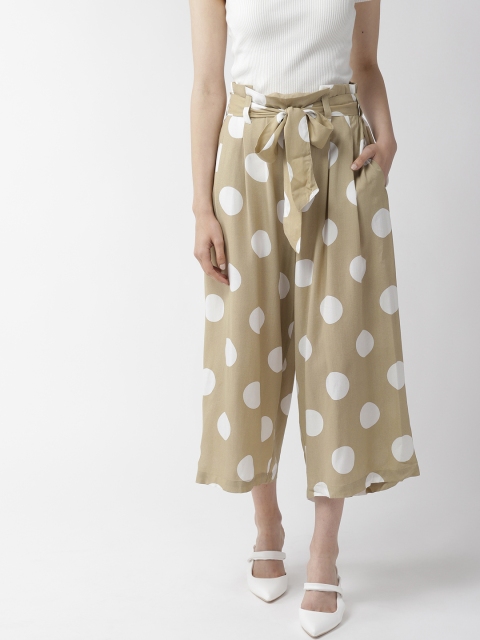 

MIWAY Women Beige & White Printed Wide Leg Cropped Palazzos