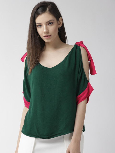 

MIWAY Women Green Solid Cold-Shoulder Top