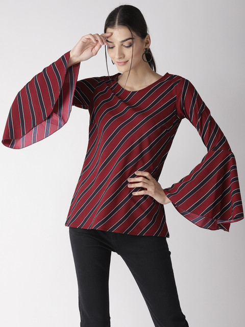 

plusS Women Maroon & Black Striped Top