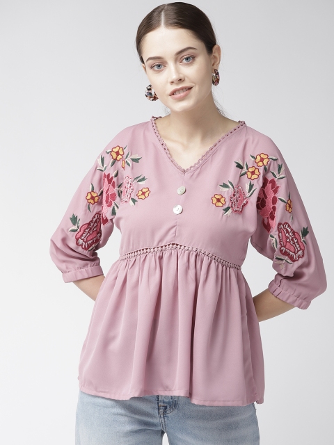 

plusS Women Mauve Embroidered Detail Empire Top