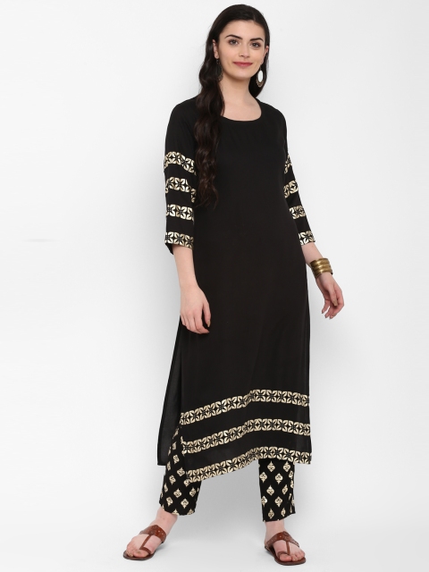 

ZIYAA Women Black & Gold-Toned Printed Kurta with Trousers