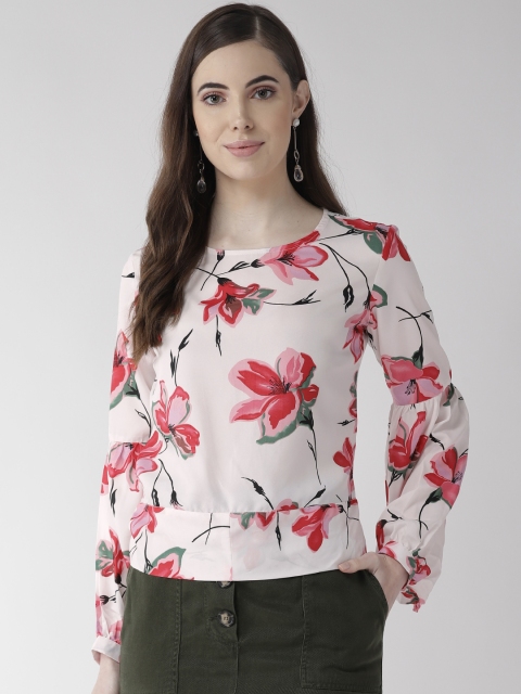 

MIWAY Women White & Pink Printed Top