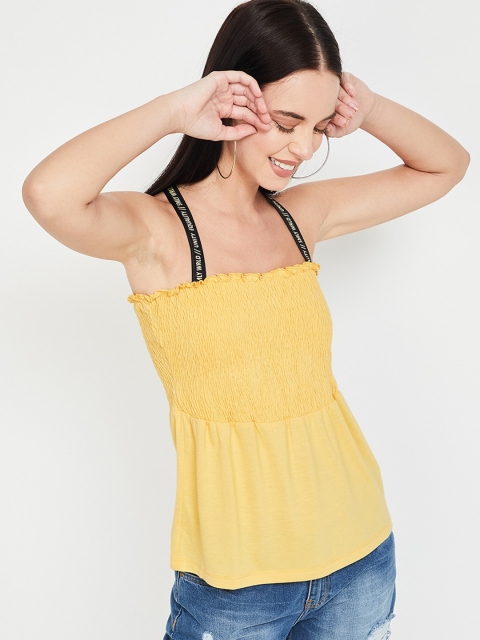 

Smiley World Women Yellow Solid Tank Top