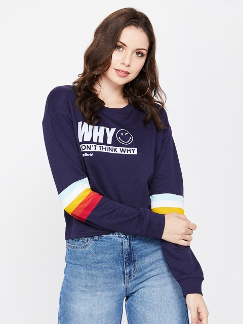 

Smiley World Women Navy Blue Printed Sweatshirt