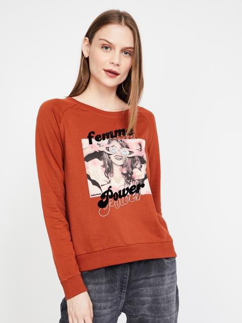 

Smiley World Women Rust Brown Printed Sweatshirt