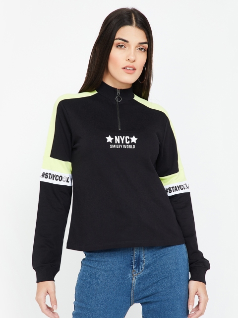 

Smiley World Women Black & Yellow Printed Sweatshirt