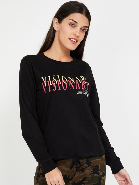 

Smiley World Women Black & Pink Printed Sweatshirt